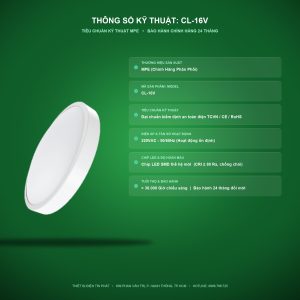 Thông số kỹ thuật CL-16V (Đèn led ốp trần 16W ASV) Tín Phát Electric