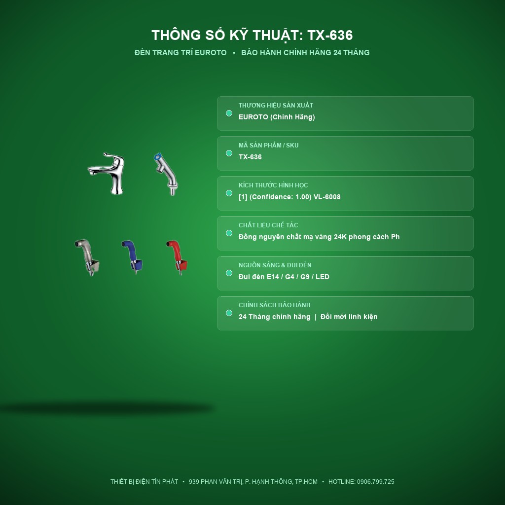 Thông số kỹ thuật Đèn Trang Trí EUROTO TX-636