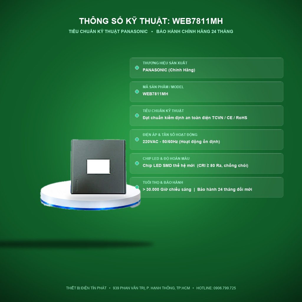 Thông số kỹ thuật Công tắc ổ cắm Wide Series Panasonic WEB7811MH